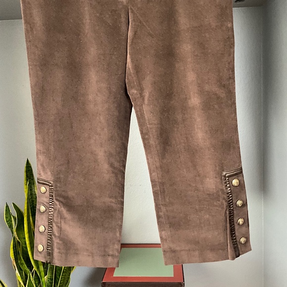 NWT Chocolate Brown Cotton Velvet Satin Capri Pants Party Event Holiday Chic L - Picture 3 of 7